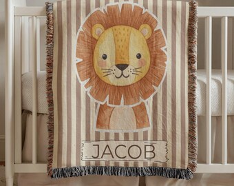 Personalized Lion Baby Blanket Safari Nursery Decor Baby Shower Gift Custom Baby Name Blanket Lion Safari Baby Blanket Jungle Theme Nursery