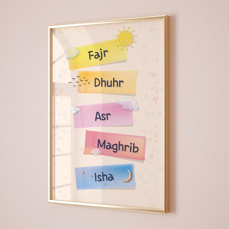 Islamic 5 Daily Prayers Wall Art for Kids | Educational Islamic Nursery ...