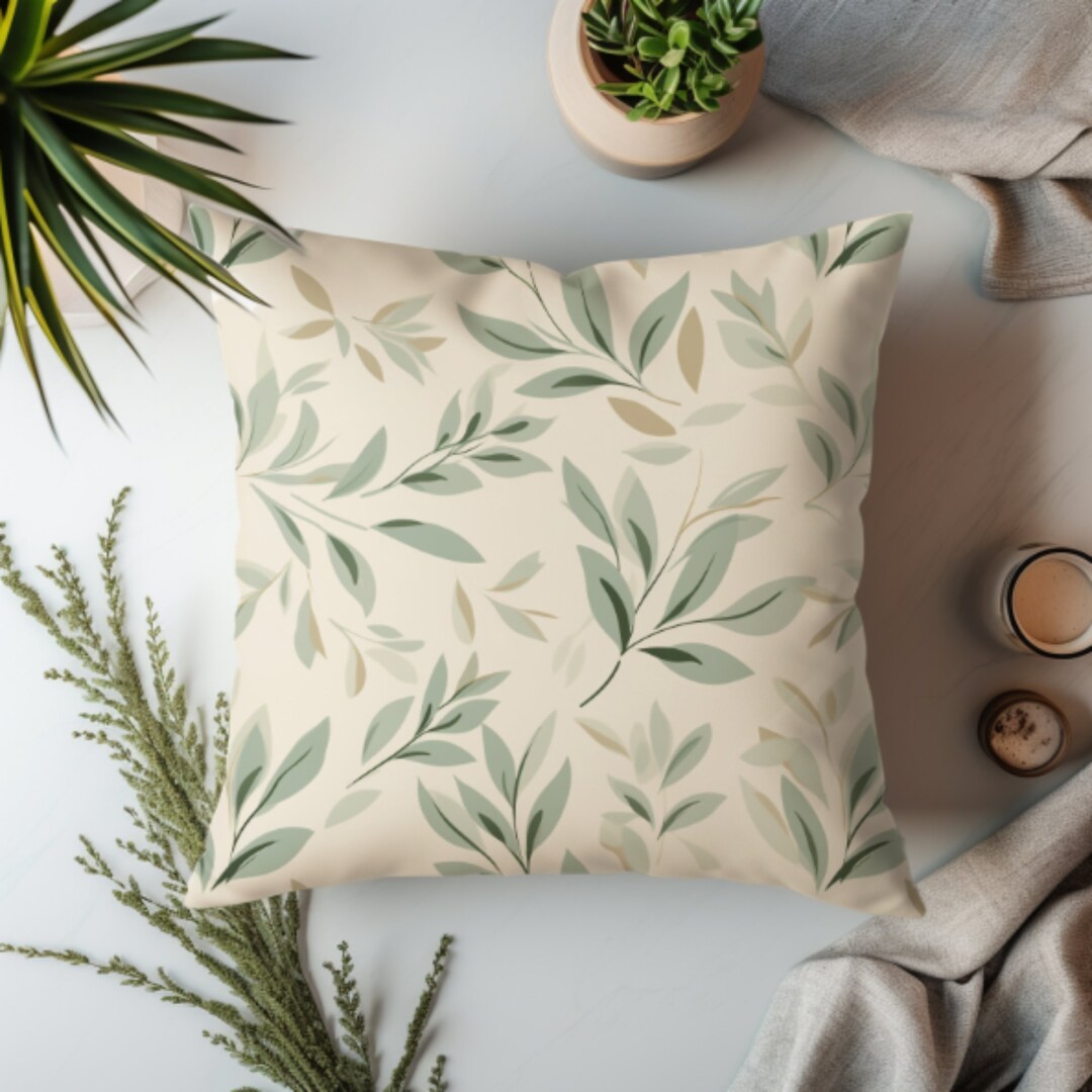 Green Leaf Pillow Cover High End Pillow Botanical Throw Etsy