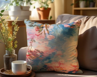 Claude Monet Inspiration Pillow Cover, Floral Watercolor Pillow, Colorful Pillow, Custom Pillow, Sleep Pillow