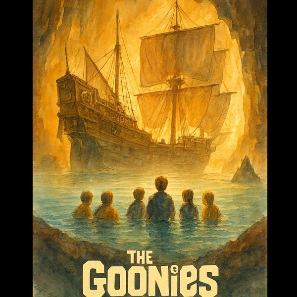 The Goonies Watercolor Pirate Ship Poster | 80s Movie Art (PNG)