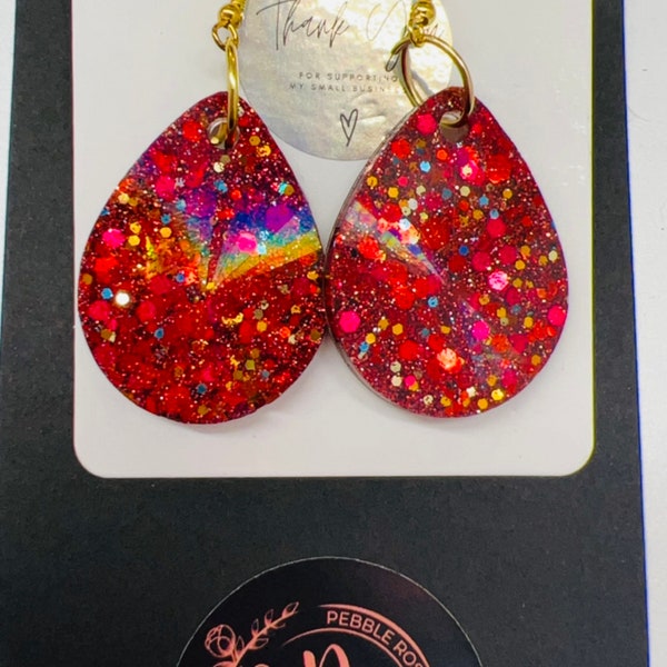 Stunning Fiery Red Resin Drop earrings