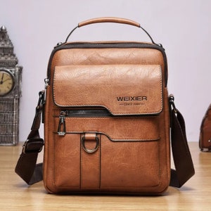 Sac à bandoulière homme pour ipad 9,7 pouces Sac à bandoulière en cuir PU pour homme avec rabats en cuir solide Sac de voyage en cuir à bandoulière vintage