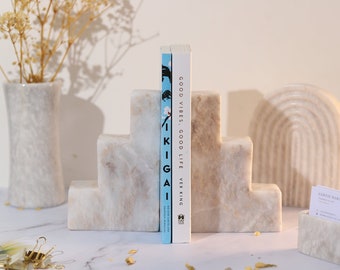 Solid White Marble Bookends (Set of 2), Book Holders, Decorative Bookends, Marble Sculpture, Book Organizer, Book Lovers, Marble Home Decor