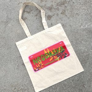 Retro Nebraska Plate Tote Bag | Eco-Friendly Canvas Souvenir