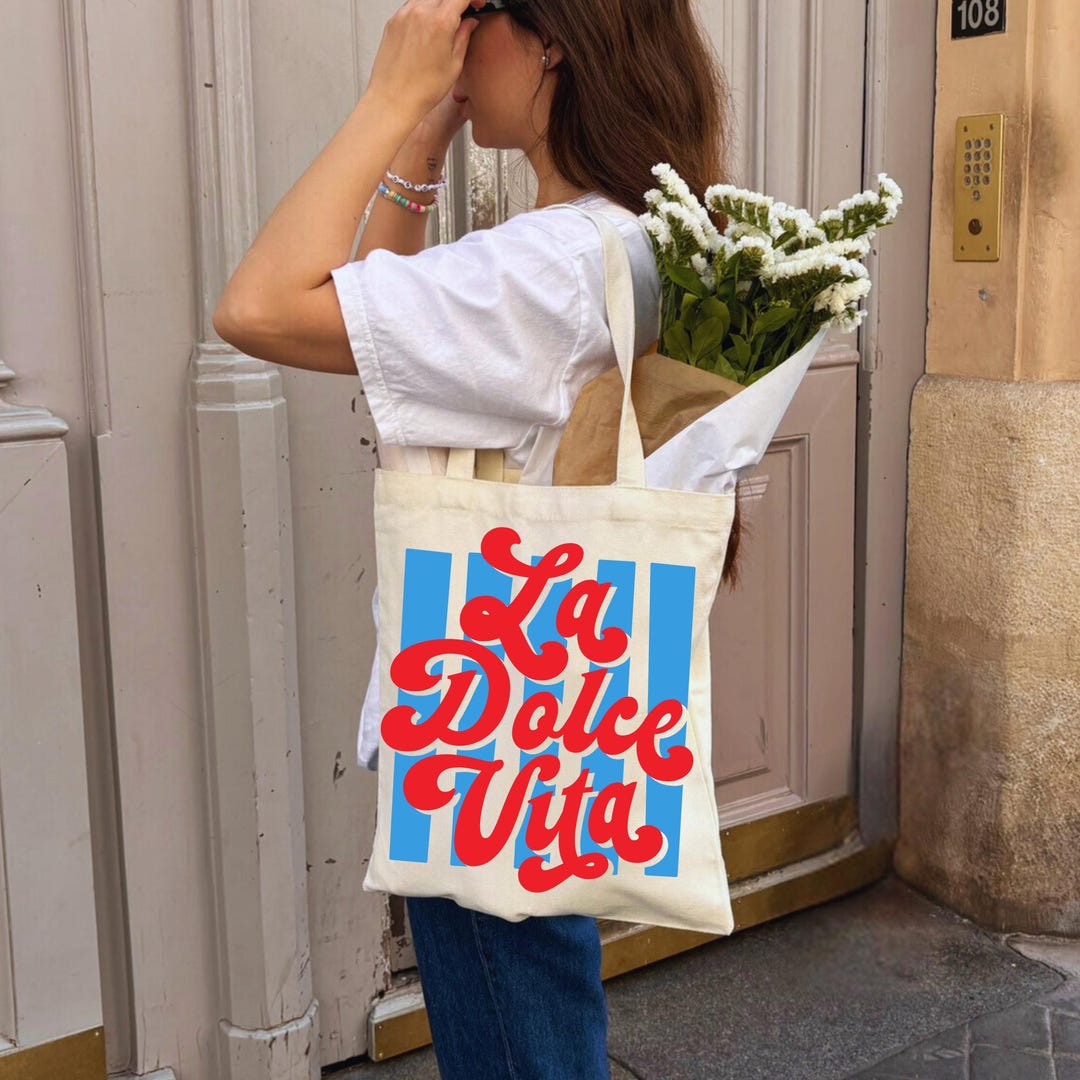 Viva La Dolce Vita Cotton Canvas Tote Bag | Italian Travel, Beach Bag ...
