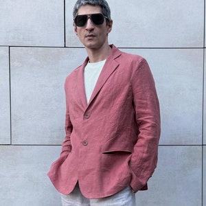 Terracotta Linen Jacket for summer wedding - Boho Linen Blazer - Summer Linen Jacket - Men&#39;s Linen Wedding Jacket Guest Linen Jacket for Men