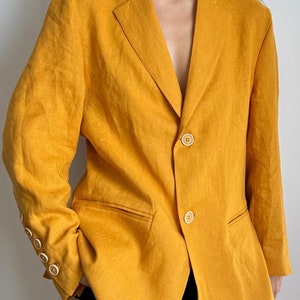 Linen Women Jacket, Oversized Mustard Linen blazer, Linen Jacket, Oversized linen jacket, Linen Boyfriend jacket, unisex suit jacket