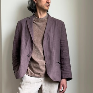 Dusty Plum Mens Custom Jacket with Embroidery - Summer Linen Jacket with no Lining - Mens Linen Blazer for Men - Linen Wedding Jacket Summer