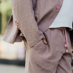 Linen Suit For Men - Men&#39;s Linen Suit - Casual Linen Suit for Men with embroidery - Linen Men&#39;s Suit with elastic waist