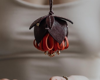 Marsala Leather Flower Bag Charm – Designer Purse Accessory