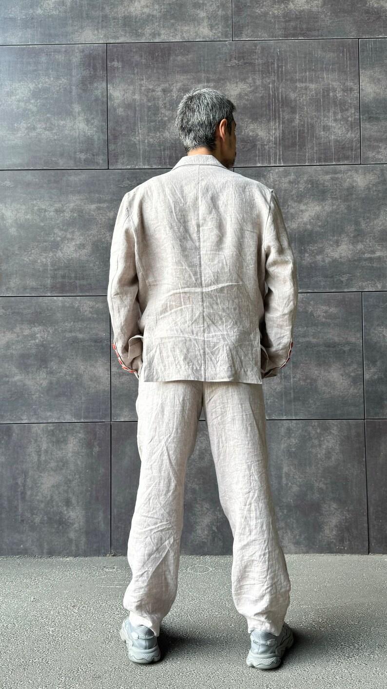 linen suit for men with embroidery