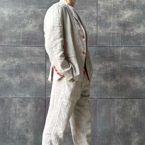 mens linen suit with embroidery