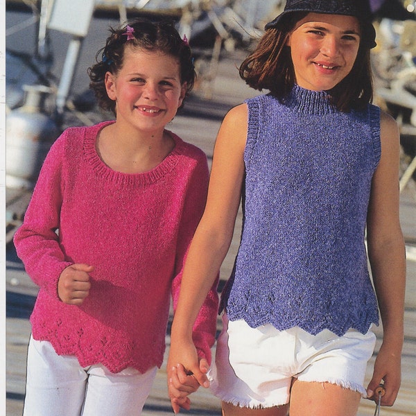 childrens girls top and sweater with lace edging 1 - 12 years double knit knitting pattern pdf instant download