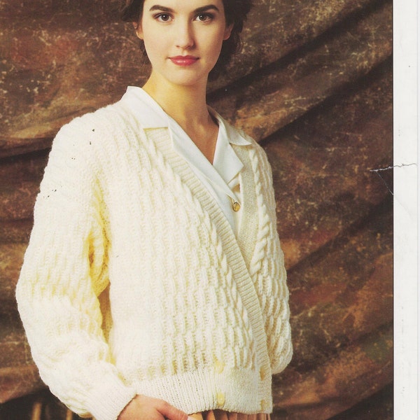 womens ladies textured wrap round cardigan double knit knitting pattern pdf instant download