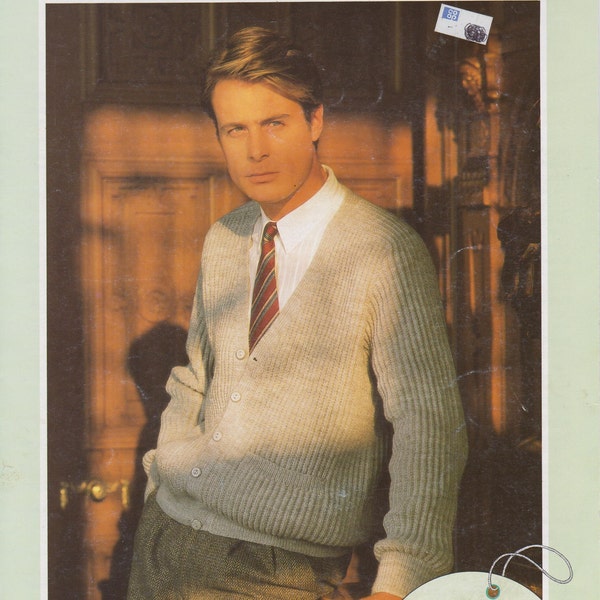 mens fisherman rib v neck cardigan 4 ply knitting pattern pdf instant digital download