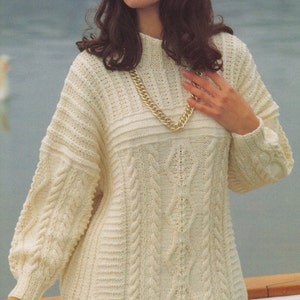 womes ladies cable and rib sweater Aran knit knitting pattern pdf instant download