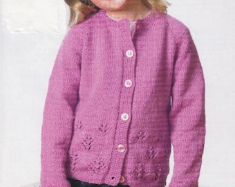 childrens girls cardigan and sweater jumper 2 - 9 years double knit knitting pattern pdf instant download