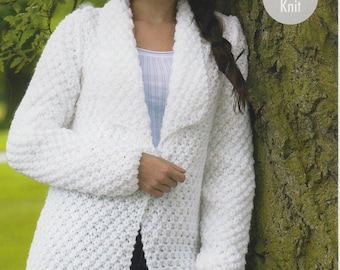 womens ladies easy knit textured jacket and sweater super chunky knitting pattern pdf instant download