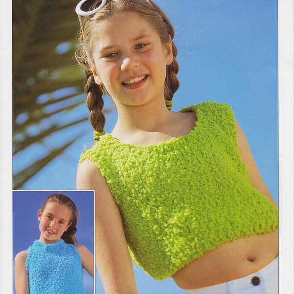 childrens girls easy knit sleeveless tops chunky knit knitting pattern pdf instant digital download