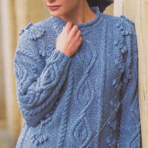 womens ladies textured cable sweater Aran knit knitting pattern pdf instant download