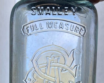 Smalley Full Measure AGS Monogram Aqua Blue Quart Square Canning Fruit Jar 1896