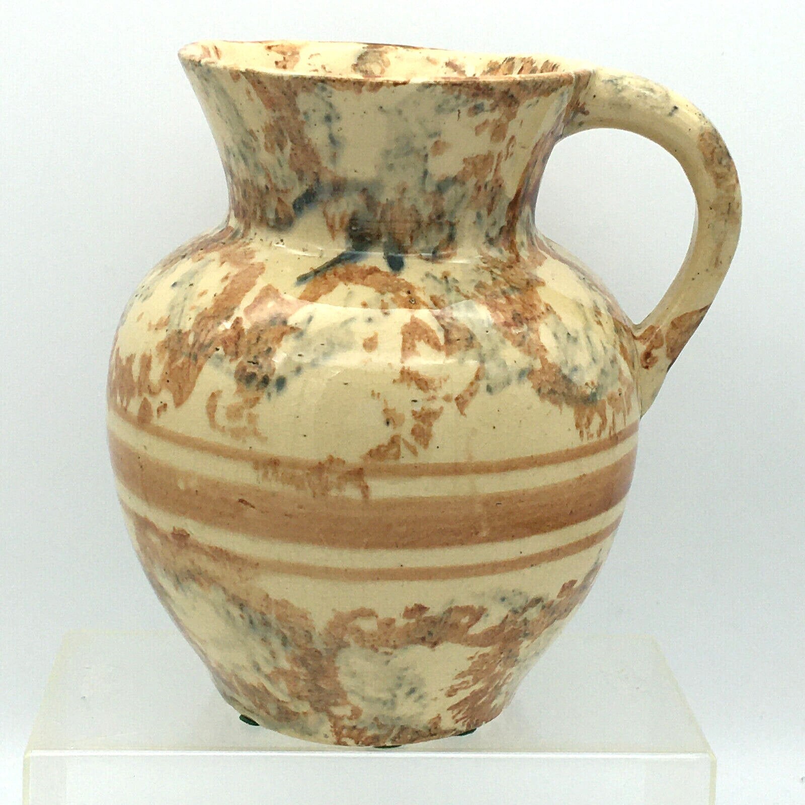 Antique Spongeware Stoneware Green Brown Chainlink Banded Water Pitcher ...