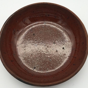 Antique Glazed Redware 6&quot; Bowl Speckled Glaze Interior Unglazed Bottom Primitive