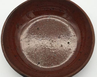 Antique Glazed Redware 6&quot; Bowl Speckled Glaze Interior Unglazed Bottom Primitive