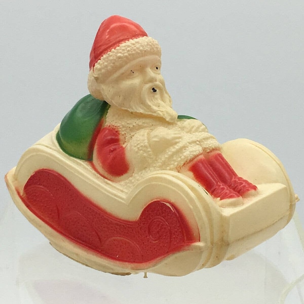 Vtg 1940s Celluloid Santa in Sleigh IRWIN USA 3.5 Green Gift Toy Bag Christmas