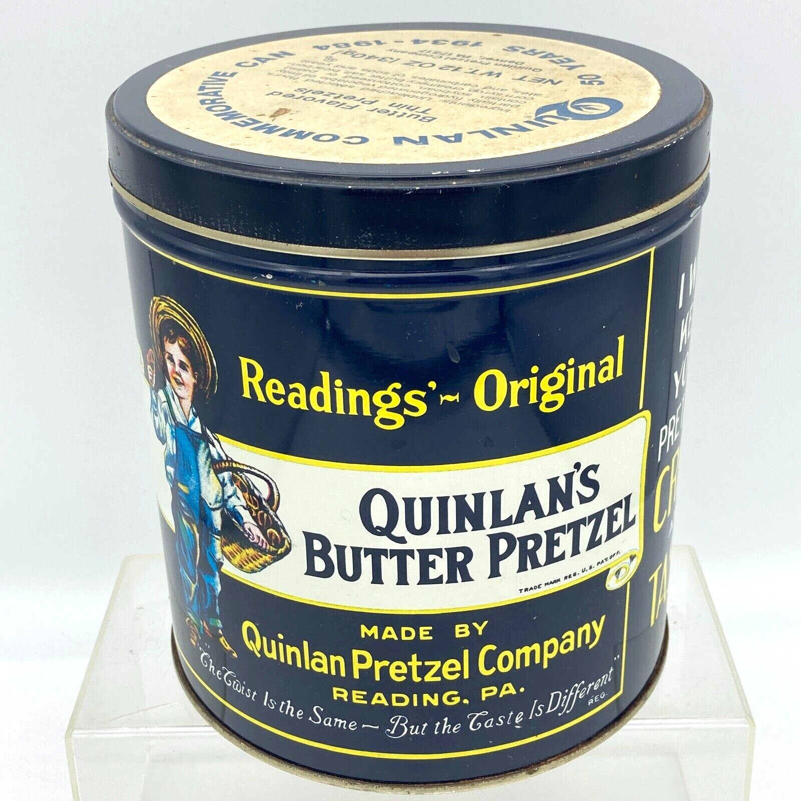 Vintage QUINLANS Butter Pretzel Tin Reading, PA Advertising
