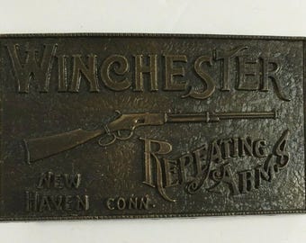 Vintage Winchester Repeating Arms New Haven Conn Brass Metal Belt Buckle Rifle