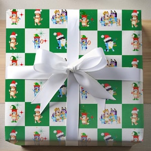 Bluey Christmas Paper, Bluey and Bingo, blue heeler, blue dog paper, Bluey cartoon, bluey holiday wrap, Bluey gift wrapping paper,bluey kids