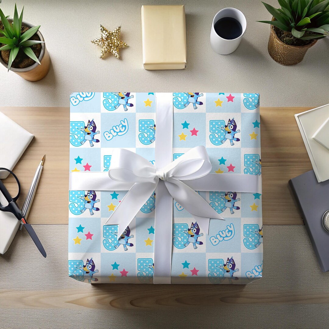 Bluey 5th Birthday Wrapping Paper: Unisex Party Supplies - Etsy
