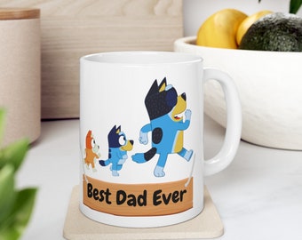 Bluey Best Dad Ever mug, Bluey Fathers day gift, bluey dad of 2 gift, bluey dad coffee cup, bluey dad birthday gift , cute bluey dad mug