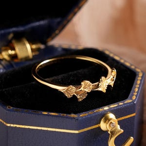 Anillo vintage de Ginkgo Biloba, anillo de alambre dorado hecho a mano, anillos inspirados en la naturaleza, anillo botánico único, anillo elegante con estampado de hojas, anillos para mujer.