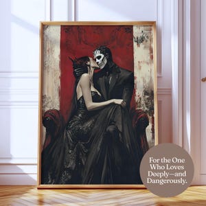 Arte mural de romance oscuro, póster de amor gótico, impresión de estética melancólica, obra de amantes apasionados, decoración de pareja gótica, regalo para almas apasionadas