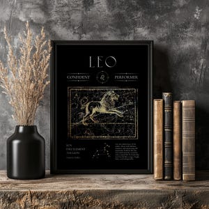 Leo Zodiac Wall Art Print Dark Constellation Lion Star Sign Astrology Poster Horoscope Home Decor for Office Bedroom Gift for Her Him