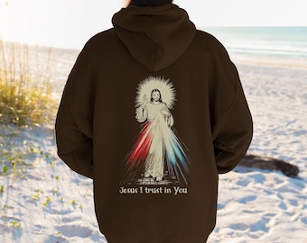 Felpa con cappuccio Divina Misericordia Gesù, regali Gesù confido in te, regalo di Pasqua cattolico, felpa con cappuccio cristiana per donne e uomini