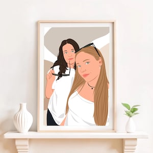 Custom Best Friend Portrait, Christmas Gift For Best Friend, Faceless Portrait Print, Best Friend Illustration, Personalized Friendship Gift