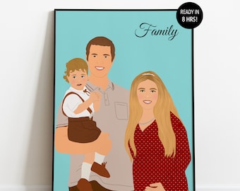 Portrait de famille personnalisé, portrait de dessin animé, impression de portrait sans visage, illustration de famille, cadeau personnalisé, portrait à partir d'une photo, cadeau pour papa