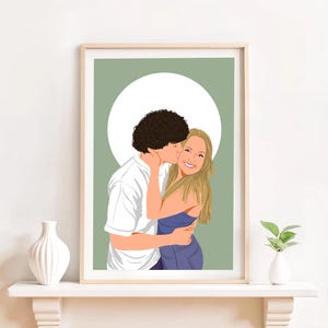 Ritratto di coppia in stile cartoon, regalo di compleanno per fidanzato, ritratto personalizzato, regalo per coppie, stampa di un ritratto senza volto, regalo personalizzato per lui