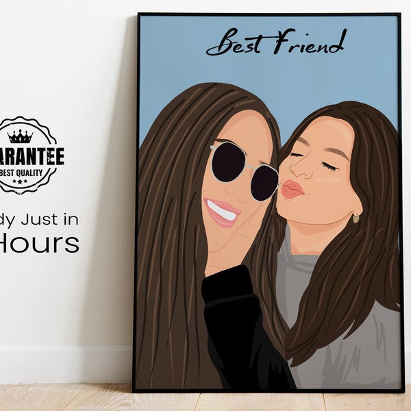 Best Friend Portrait, Birthday Gift for Her Best Friend, Faceless Illustration, Custom Portrait, Best Friend Gift, Friendship Portrait, BFF