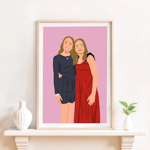 Cartoon Best Friend Portrait, Custom Illustration, Best Friend Birthday Gift, Faceless Portrait Print, Drawing From Photo, Personalized Gift