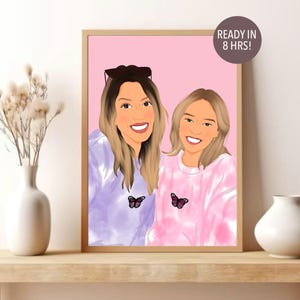 Retrato de mejor amiga, regalo para mejor amiga, retrato personalizado, regalo de cumpleaños para su amiga, retrato sin rostro, retrato personalizado, regalo para mejor amiga