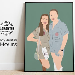Retrato de melhor amiga, presente de aniversário para sua melhor amiga, ilustração sem rosto, retrato personalizado, presente de melhor amiga, retrato de amizade, melhor amiga
