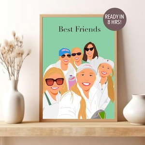 Retrato de melhor amigo, retrato personalizado, presente de aniversário para amigo, impressão de retrato sem rosto, presente personalizado de melhor amigo, retrato de desenho animado