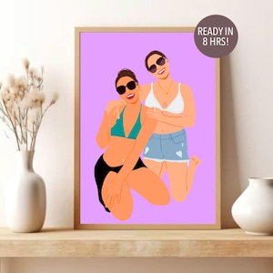 Niestandardowy portret Bestie, Spersonalizowany prezent dla najlepszej przyjaciółki, Portret bez twarzy, Prezent dla najlepszej przyjaciółki, Portret z kreskówek, Prezent dla najlepszej przyjaciółki z daleka