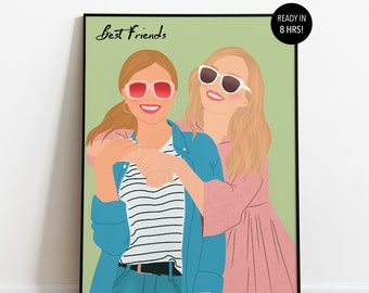 Best Friend Portrait, Custom Faceless Portrait, Birthday Gift For Friend, Custom Portrait, Personalized Friend Gift, Faceless Illustration