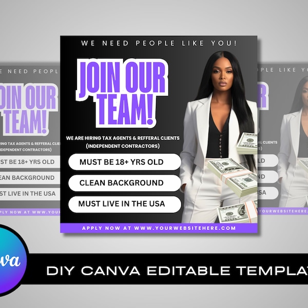 We are Hiring Flyer - Join Our Team Social Media Template, Editable in Canva, DIY Branding, Engagement Post, Instagram Flyer